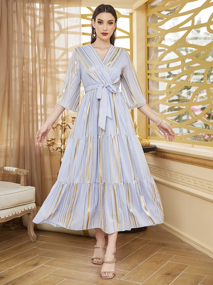 

TOLEEN Women Elegant Maxi Long Dresses 2022 Summer Luxury Sequin V Neck Belted Arabic Turkey African Evening Party Robe Vestidos