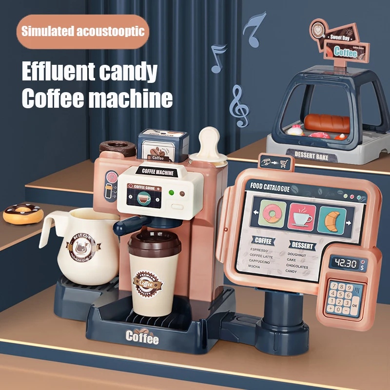 

Kids Coffee Machine Toy Set Kitchen Toys Simulation Food Bread Coffee Cake Pretend Play Shopping Cash Register Toys For Children