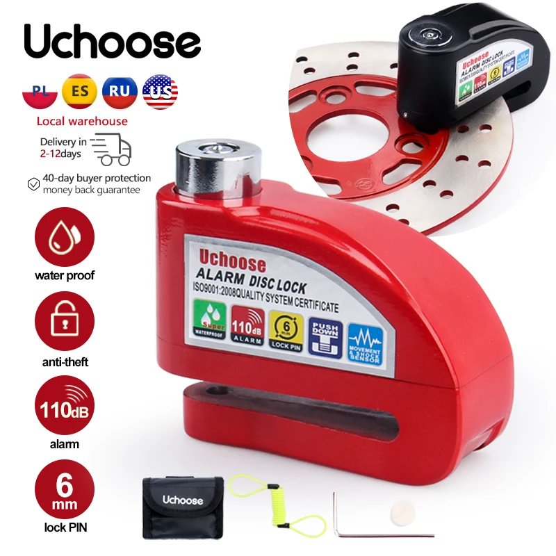 

Motorcycle Scooter Wheel Disc Brake Alarm Lock Aluminum Alloy Security Anti-theft Reminder Rope LockBag Spare Wrench Packages