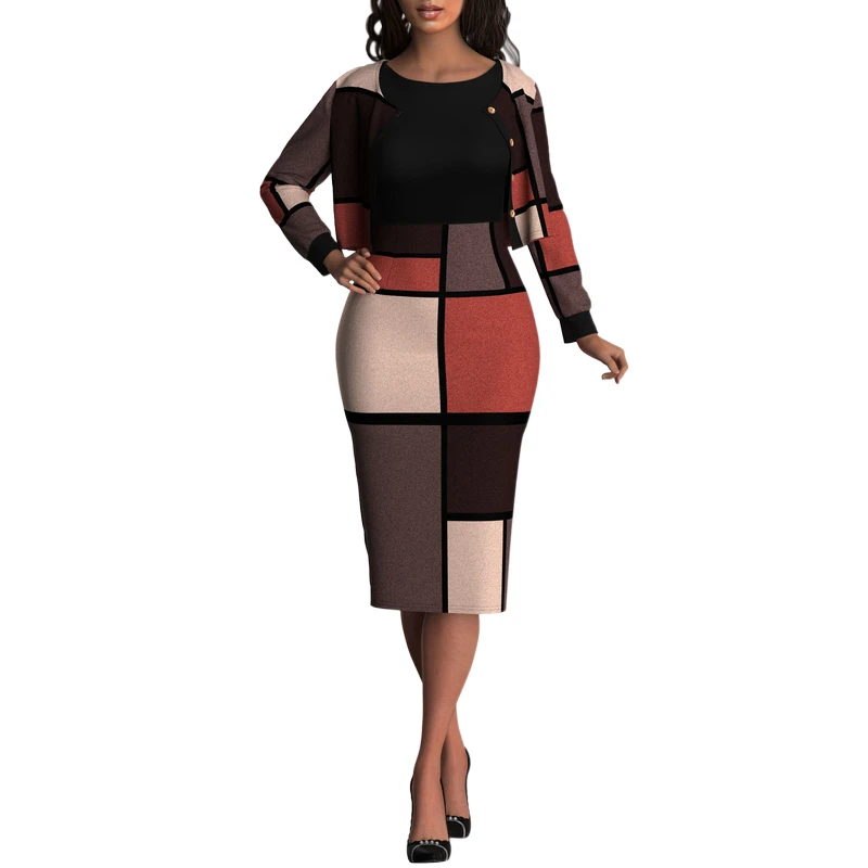 

Vestidos Korean 2 Pieces Suit Coat Bodycon Tank Dress Fashion Office Lady Knee Length Formal Dress Women Sheath Pencil Dresses