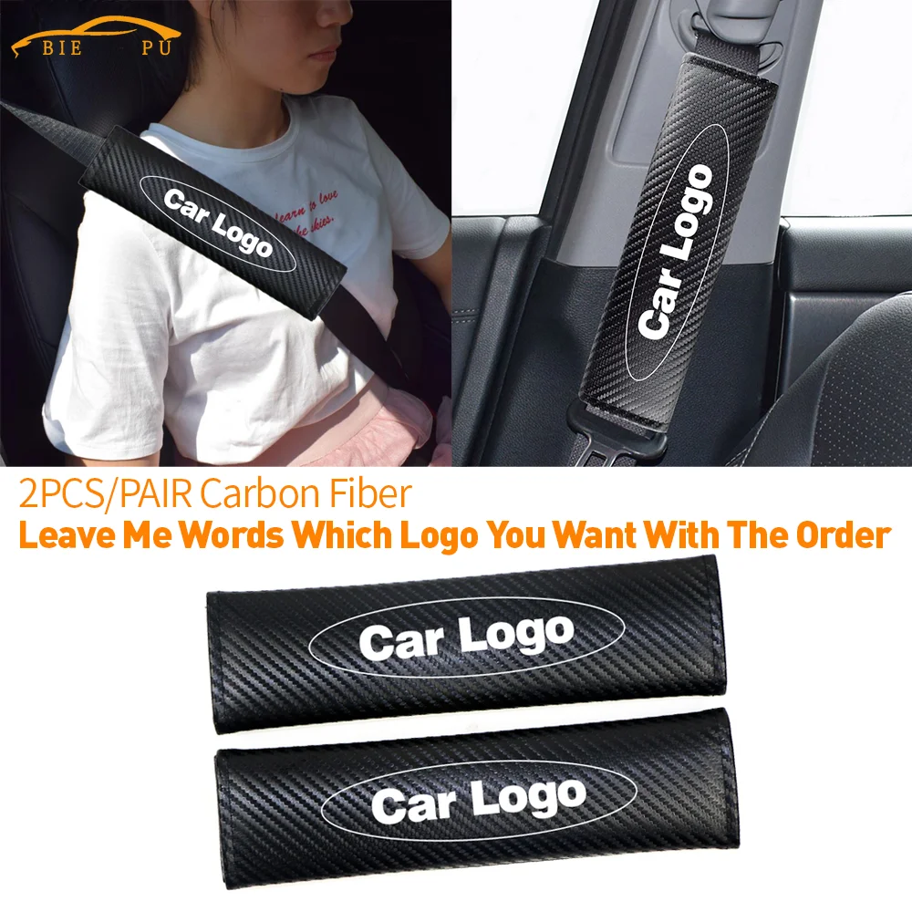 

BIEPU 2PCS Carbon Fibe Seat Belt Cover Car Safety Belt Cover For Car Logo (Customized) Shoulder Protector Car Accessories