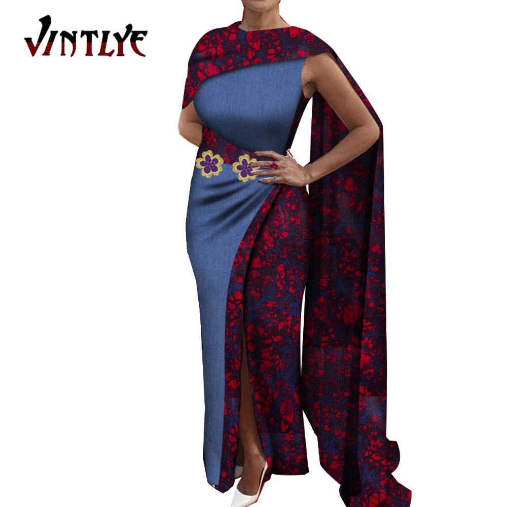 Fashion African Women Dresses with Long Shawl Traditional Robe Africaine Femme Slit Print Women Dashiki Party Dress WY7047