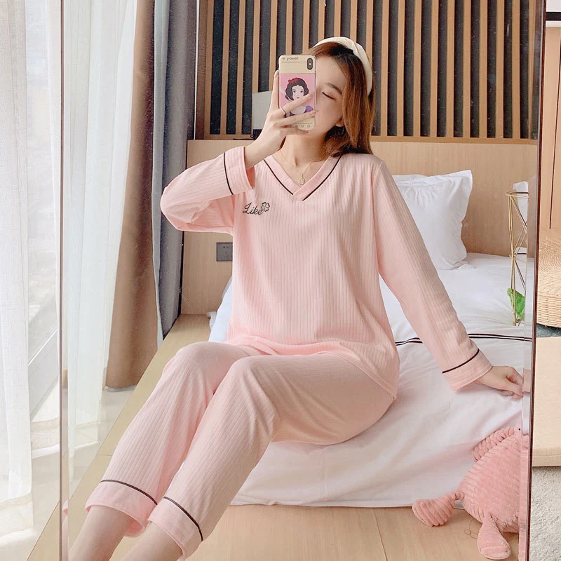 Pyjama Sets of Women 2 Pieces Elegant V-neck New Women's Pajamas Set Embroidered Summer Women's Clothing Free Shipping Pullover