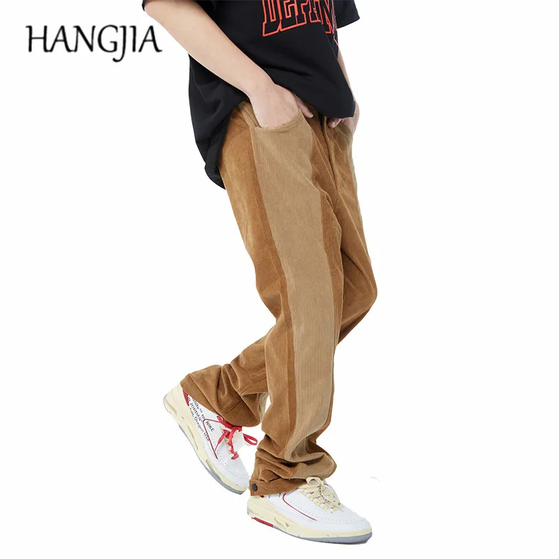 

Модные вельветовые тренировочные брюки в стиле Харадзюку для женщин, уличная одежда на весну и осень, полосатые расклешенные спортивные бр...