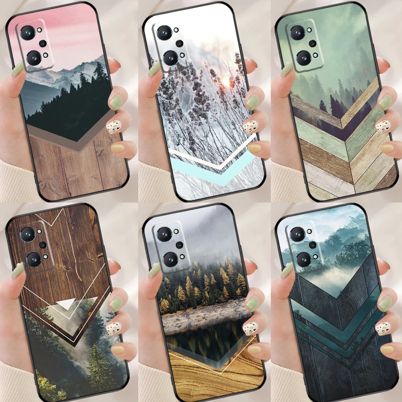 Лесной геометрический Деревянный чехол для OnePlus Nord 2 8T 9R 9 Pro телефона Realme 8 8i GT Master