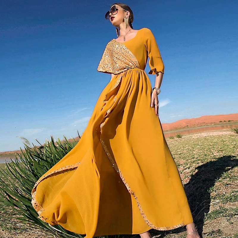 Ramadan Abaya Dubai Arabic Muslim Sequin Evening Party Long Dress African Maxi Dresses for Women Elegant Kaftan Islam Clothing