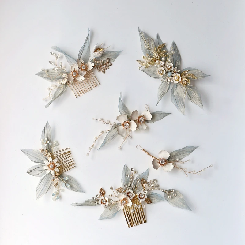 Женский тюлевый головной убор свадебный аксессуар для волос с синими цветами