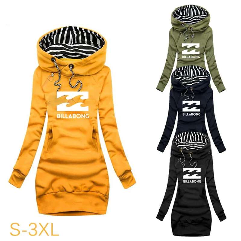 2022 Spring Autum Women's Hooded Long Sleeved Dresses Print Long Sleeve Hoodie Casual Skirt Hooded Pullover Pocket Sweater Dress