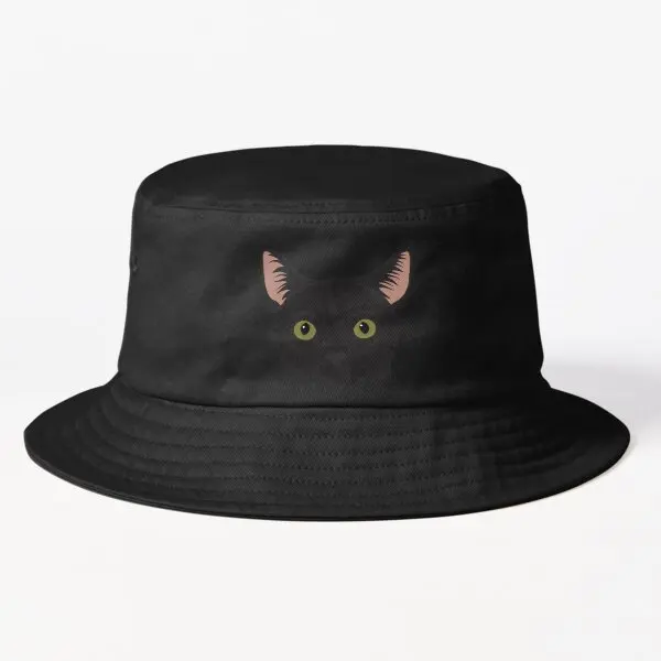 

Curious Black Cat Green Eyes Black Nos Bucket Hat Sun Cheapu Women Fish Outdoor Fashion Solid Color Boys Mens Spring Hip Hop