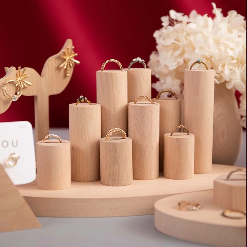 

Jewelry Organizer Ring Chains for Jewelry Making Wooden Ring Display Showcase Jewelry Packaging Stand Ring Hoder Shelf for Store
