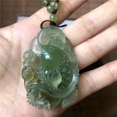 

Natural xiuyu jade A HandCarved jade fish green jade pendant jadeite jade jewelry jade necklaces jewelry jade necklace