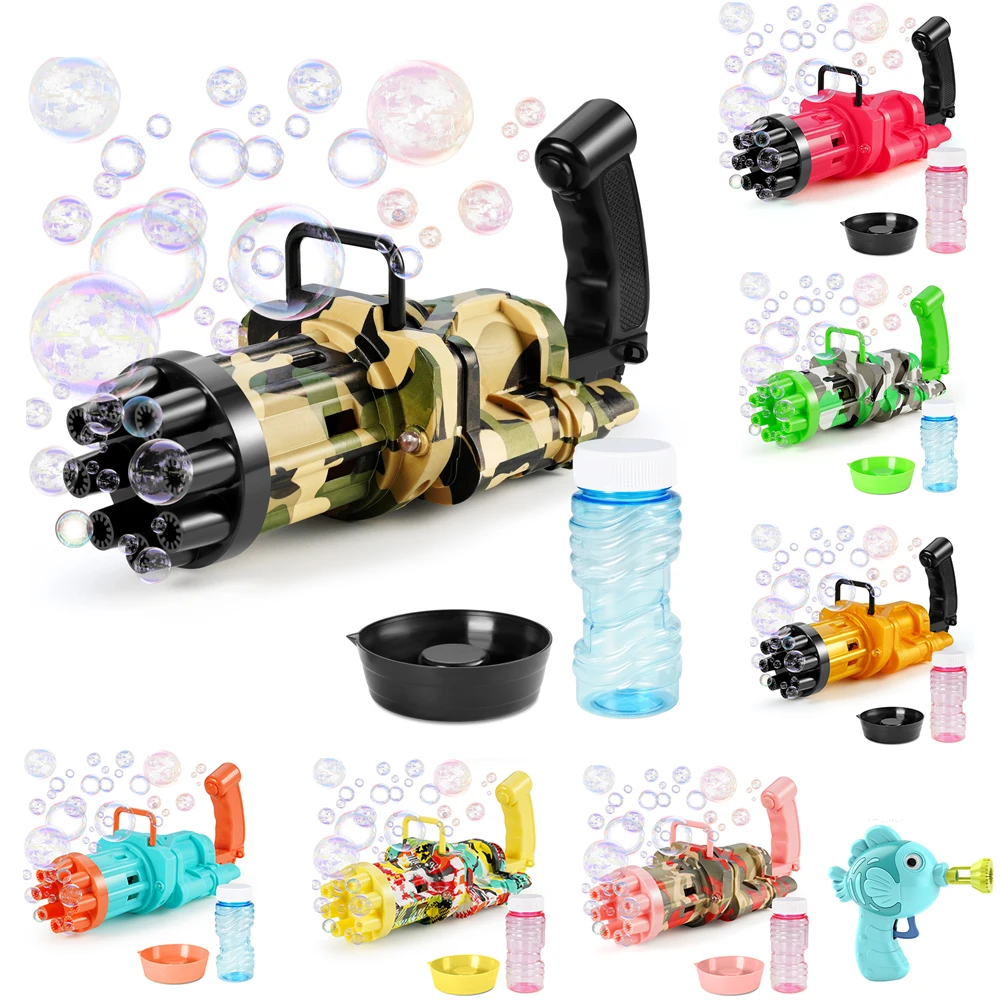 

Kid Bubble Machine Electric Automatic Gatling Bubble Gun Summer Soap Water Bubble Maker 2-in-1 Bubbles For Kids Children Toys