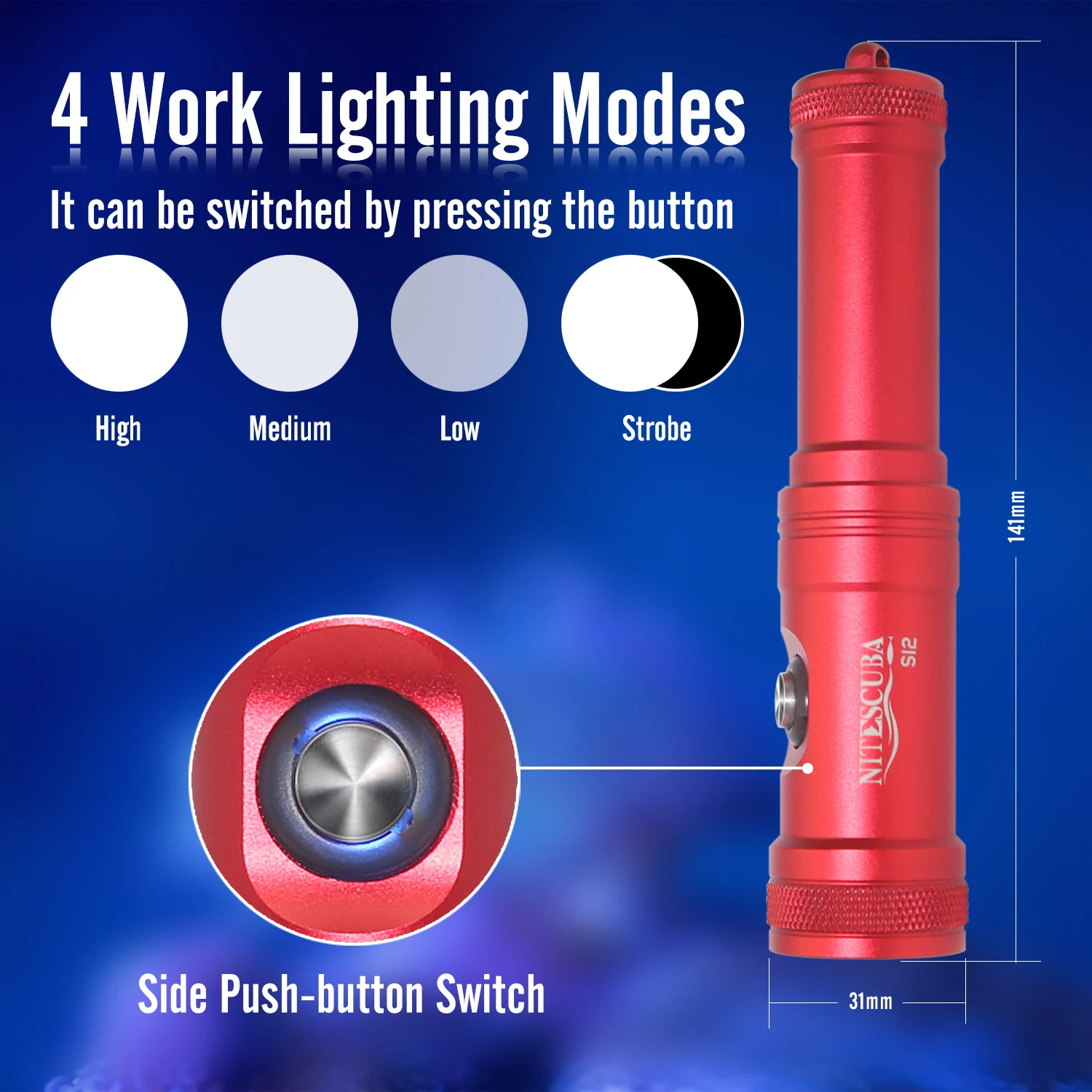 Светодиодный фонарик для подводного плавания nitedive S12 дайвинга 1200 люмен