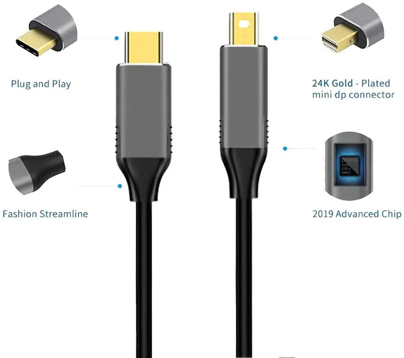 Кабель-адаптер 6 футов USB C на Mini Displayport 3. 0 Type-C DP 4K 60Hz Thunderbolt 3 конвертер для MacBook Samsung