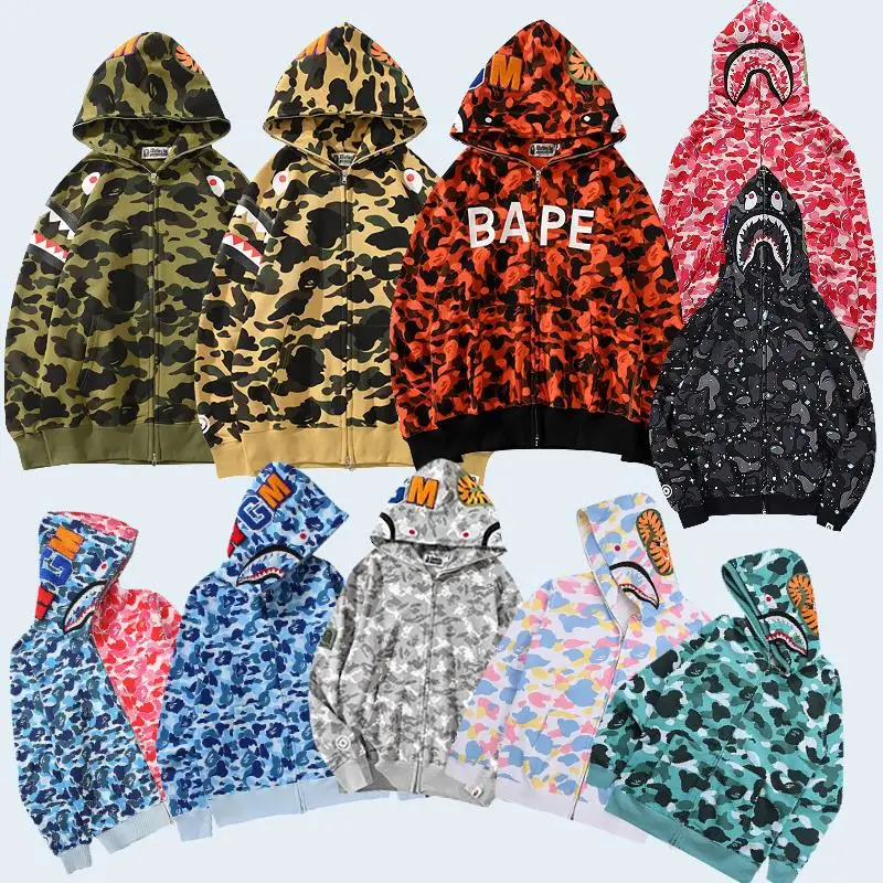 

New BAPE tide brand shark head flame camouflage sweatshirt felpe suda dera hombre camisolas bezrekawnik damski z kapturem 2022