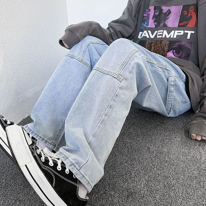 Blue Black Jeans Men Fashion Casual Cargo Baggy Jeans Men Streetwear Loose Hip Hop Straight Denim Pants Mens Trousers M-2XL