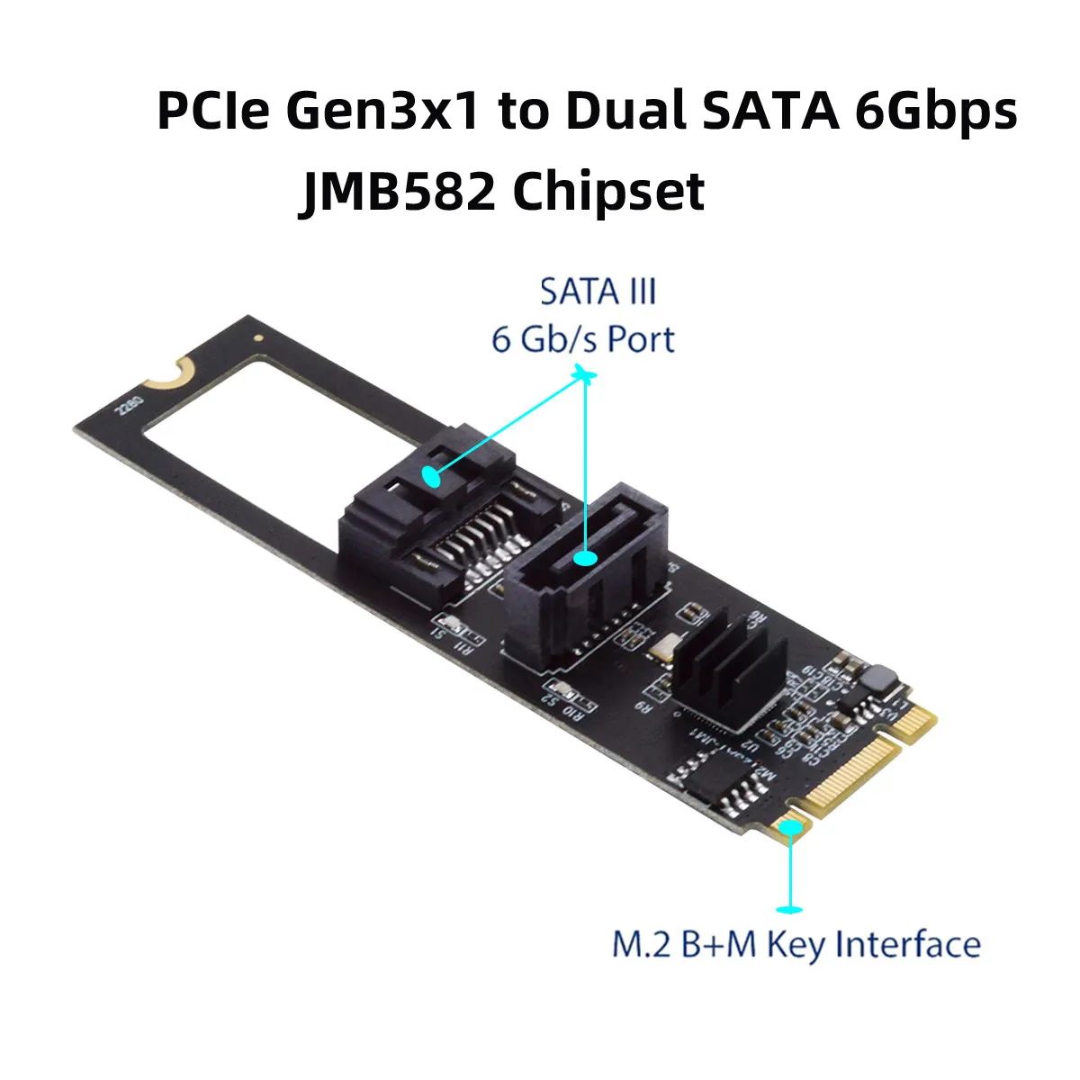 

Xiwai 2280 M.2 NGFF Key B+M to SATA 3.0 6Gbps Adapter Converter Hard Drive Extension Card JMB582