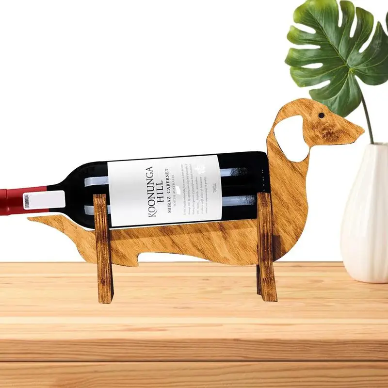 

Tabletop Wine Bottle Holder Dog Figure Wood Display Wine Storage Table Centerpieces Animal Wine Rack Liquor Shelf Countertop Bar