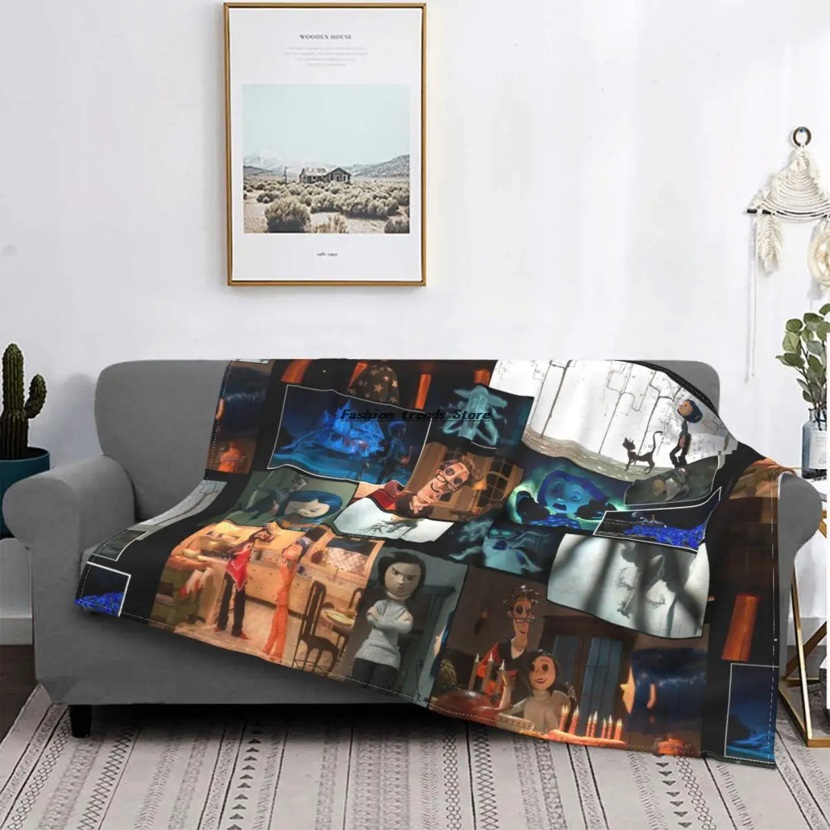 

Coraline Horror Girl Blanket the Secret Door Collage Flannel Vintage Warm Throw Blanket for Home Autumn/Winter