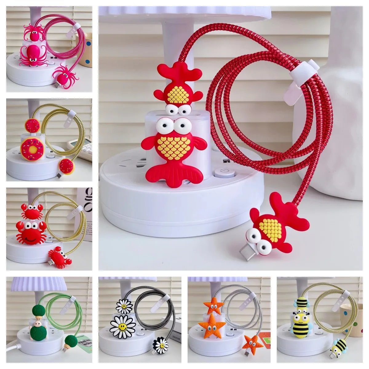 Защитная крышка кабеля зарядного устройства с 3D рыбным дизайном для IPhone 15 14 13 12 18