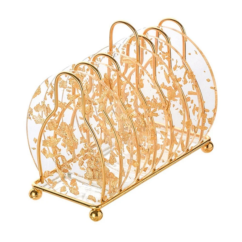 

Acrylic Gold Foil Coaster Heat Insulation Table Mat Anti-Skid Pad Tea Cup Milk Mug Coffee Cup Mat Table Decor