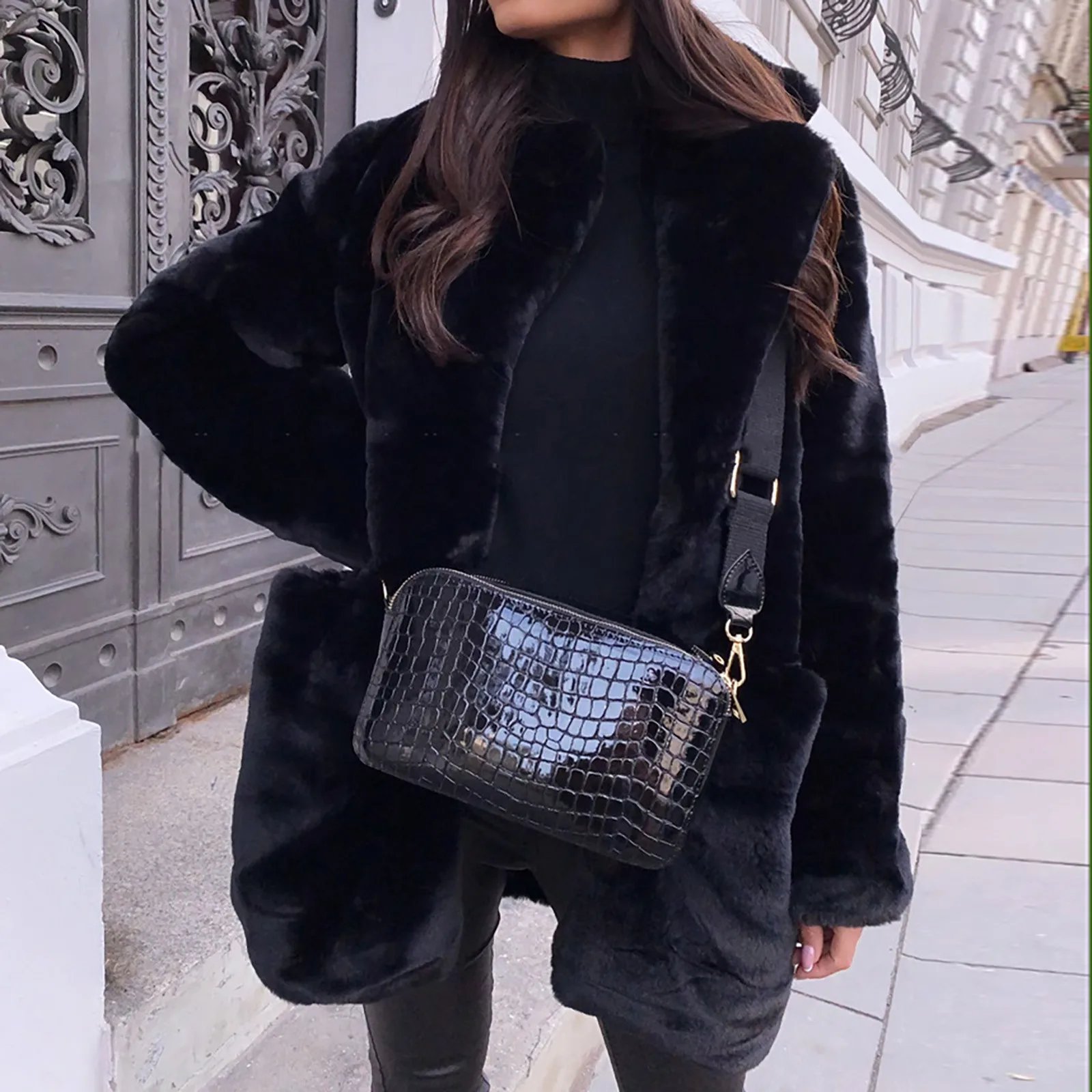 2022 Winter Women's Down Jackets Faux Fur Coat Fashion Covered Button Long Sleeve Coat For Women Thick Warm Fur Coat faux rabbit