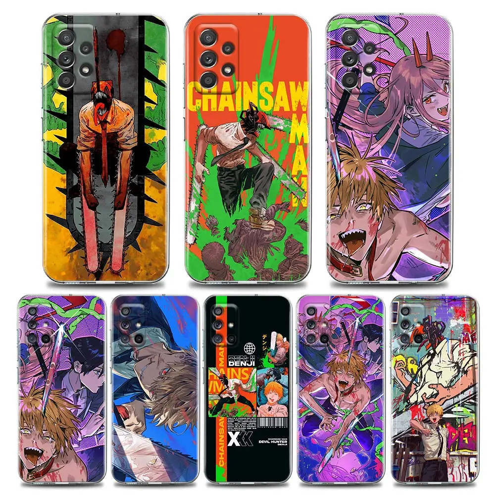 

Cool Chainsaw Man Art Anime Clear Phone Case For Samsung Galaxy A52 A72 A33 A53 A73 A13 A21s A71 A22 A23 A32 Soft Silicone Cover