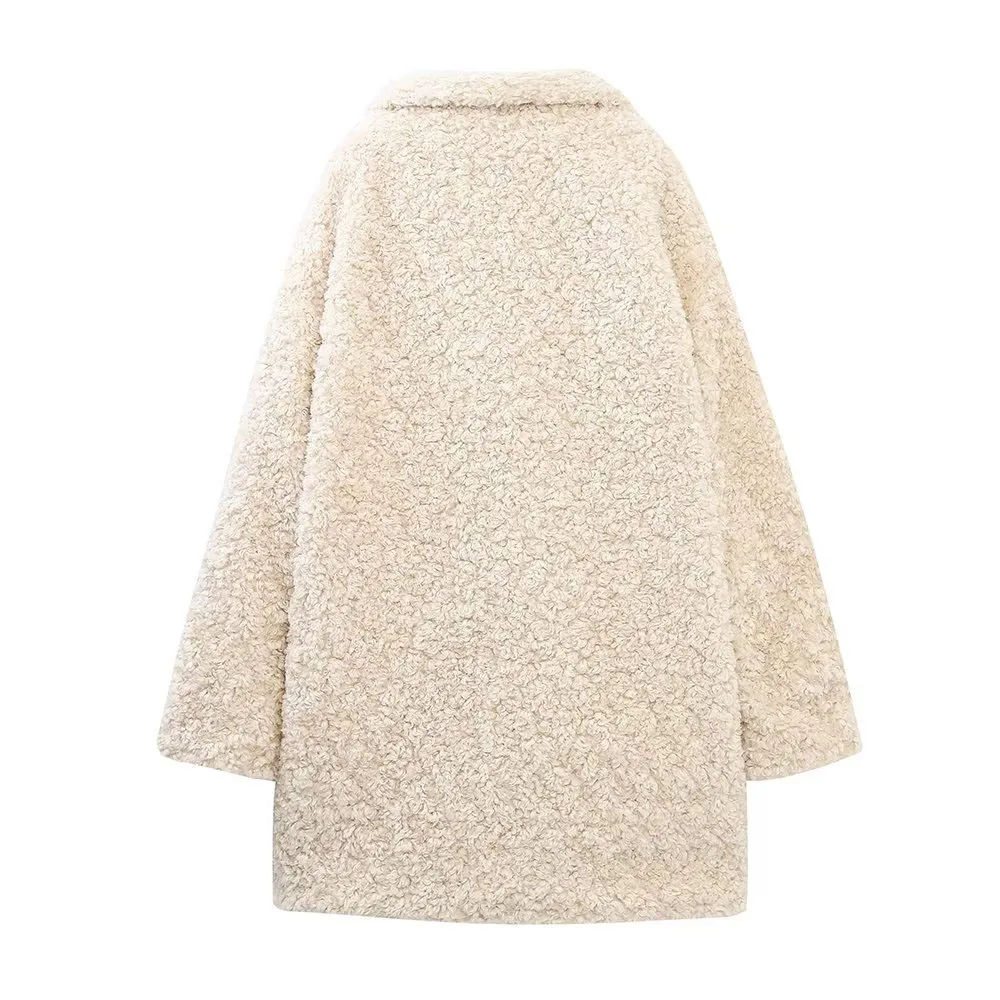 BER&OYS&ZA 2022 autumn winter new women's vintage lapel temperament versatile artificial fur effect coat warm coat