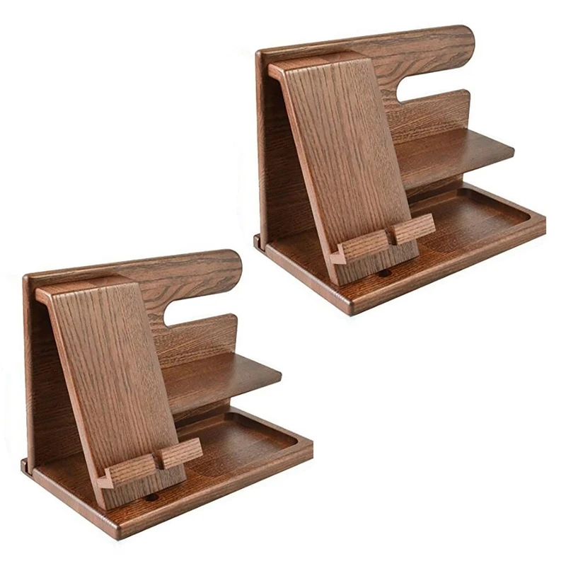 

2X Wood Phone Docking Station Ash Key Holder Wallet Stand Watch Organizer Men Gift Graduation Male Travel Idea Gadgets