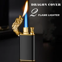 creative dragon twin flame lighter windproof jet flame open fire convertible inflatable butane gas lighter novelty mens gift