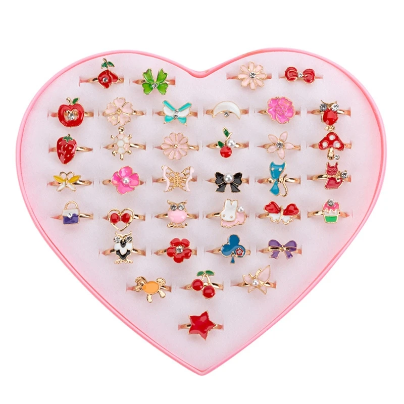 

36PCS Fancy Ring Girls Adjustable Alloy Rings Non-rust Children Party Cosplay Dress Accs Jewelry Party Props Kids Gift QX2D