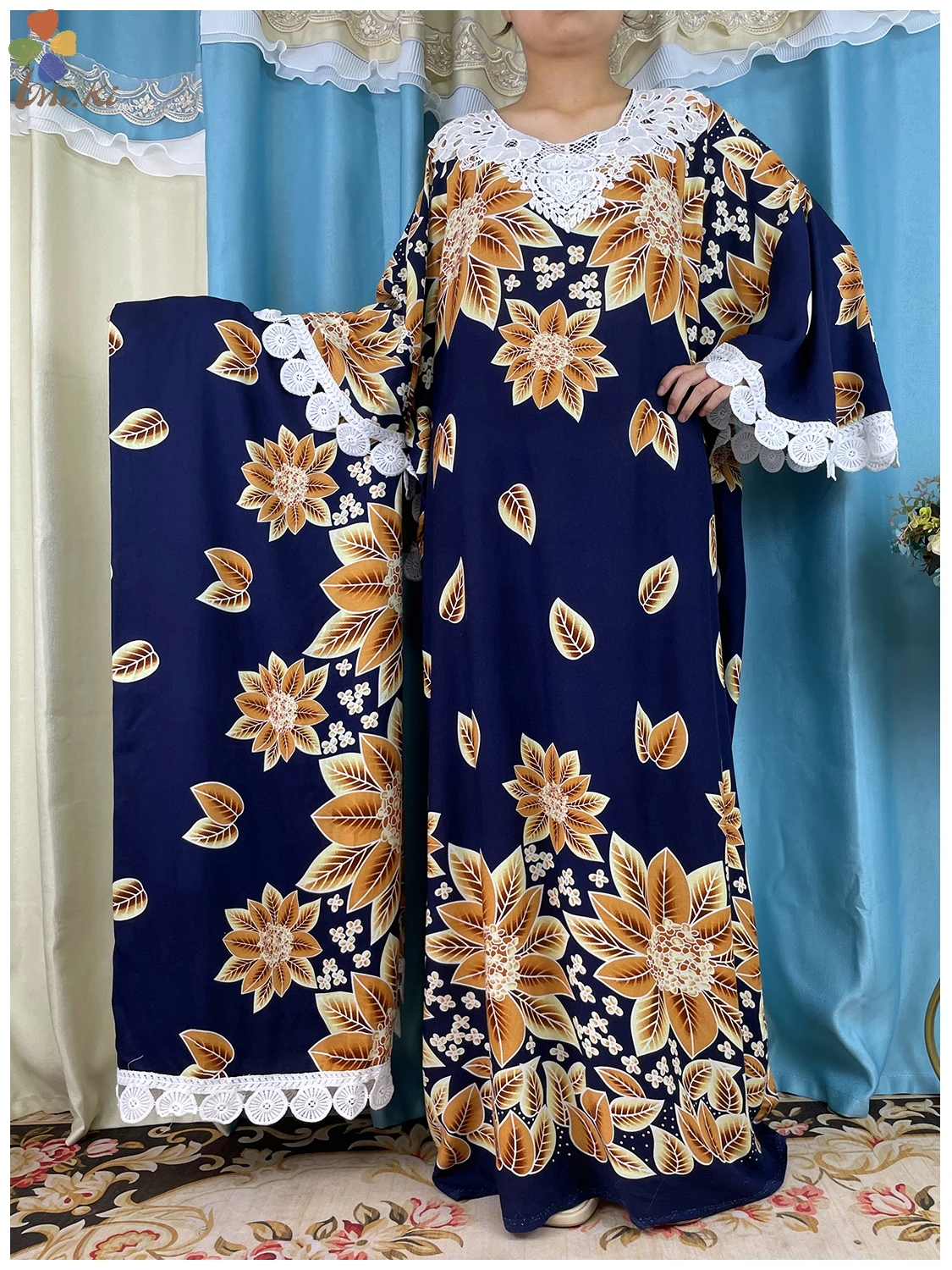 Muslim Dress New African Women Floral Printed Cotton Loose Femme Robe African Tradition Woman Dresses Paired witha Large Scarf