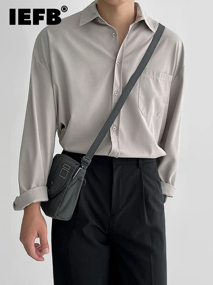 

IEFB Men's Shirt Long Sleeved Korean Fashion Light 2023 Autumn Turn-down Collar Business Casual Male Tops Temperament 9A4755