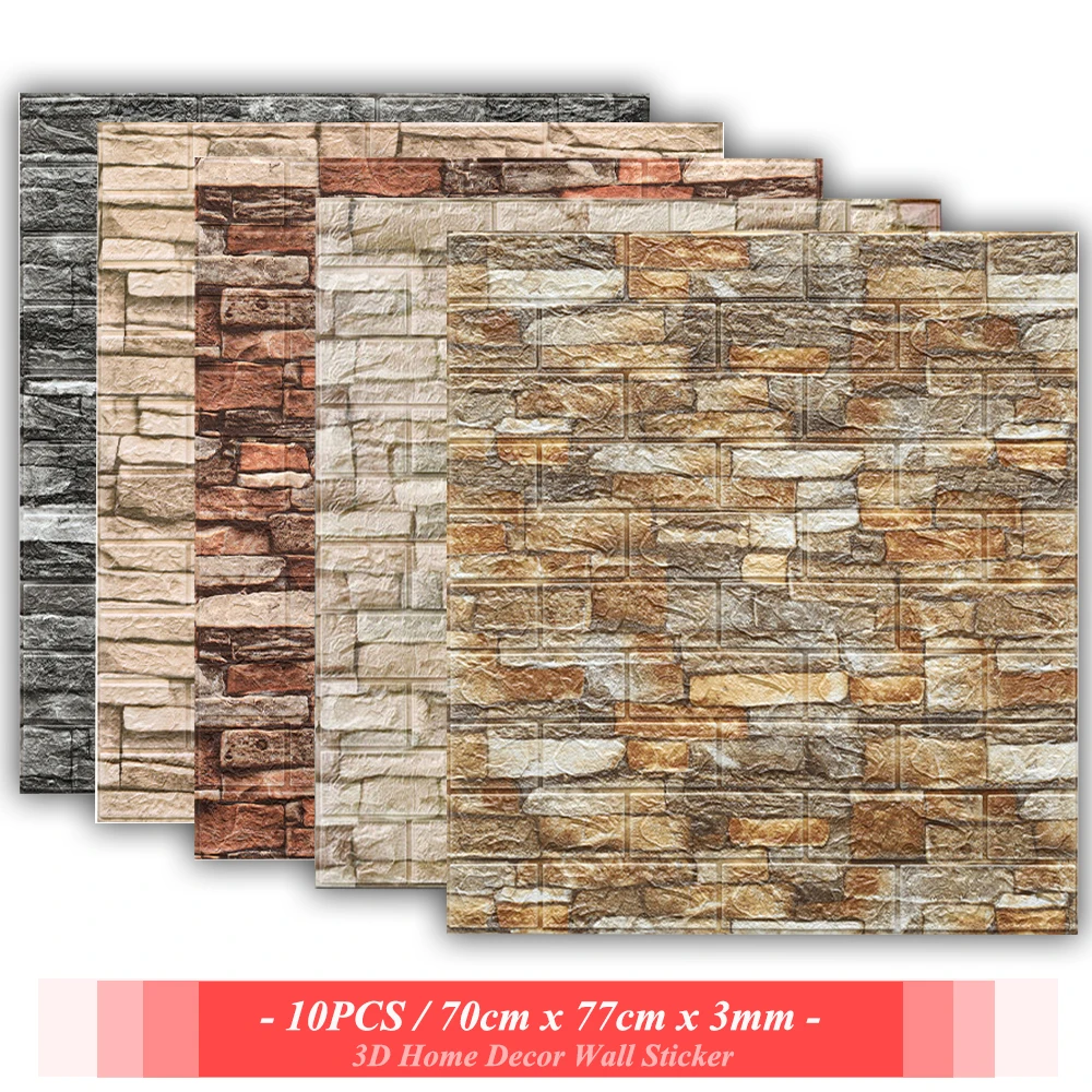 

10 шт., 3D-наклейки на стену, имитация кирпича