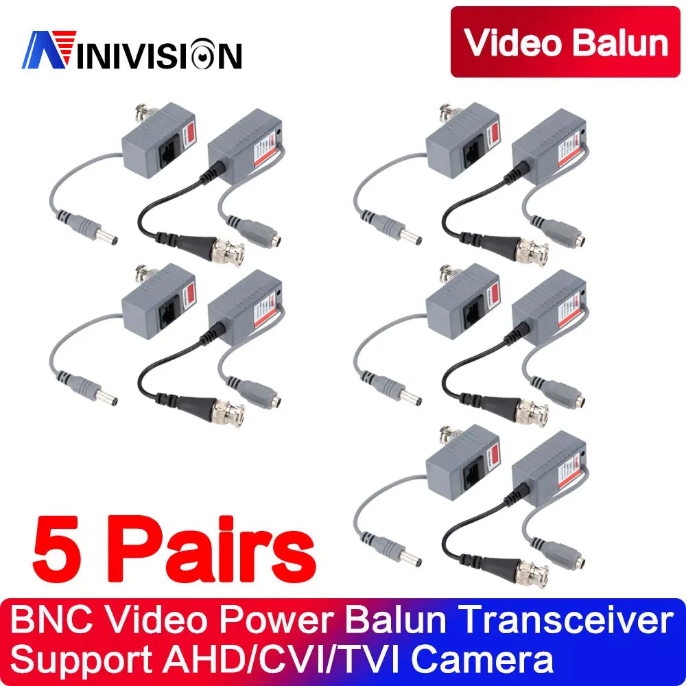 

5 Pairs CCTV Camera Accessories Audio Video Balun Transceiver BNC UTP RJ45 Video Balun with Audio and Power over CAT5/5E/6 Cable