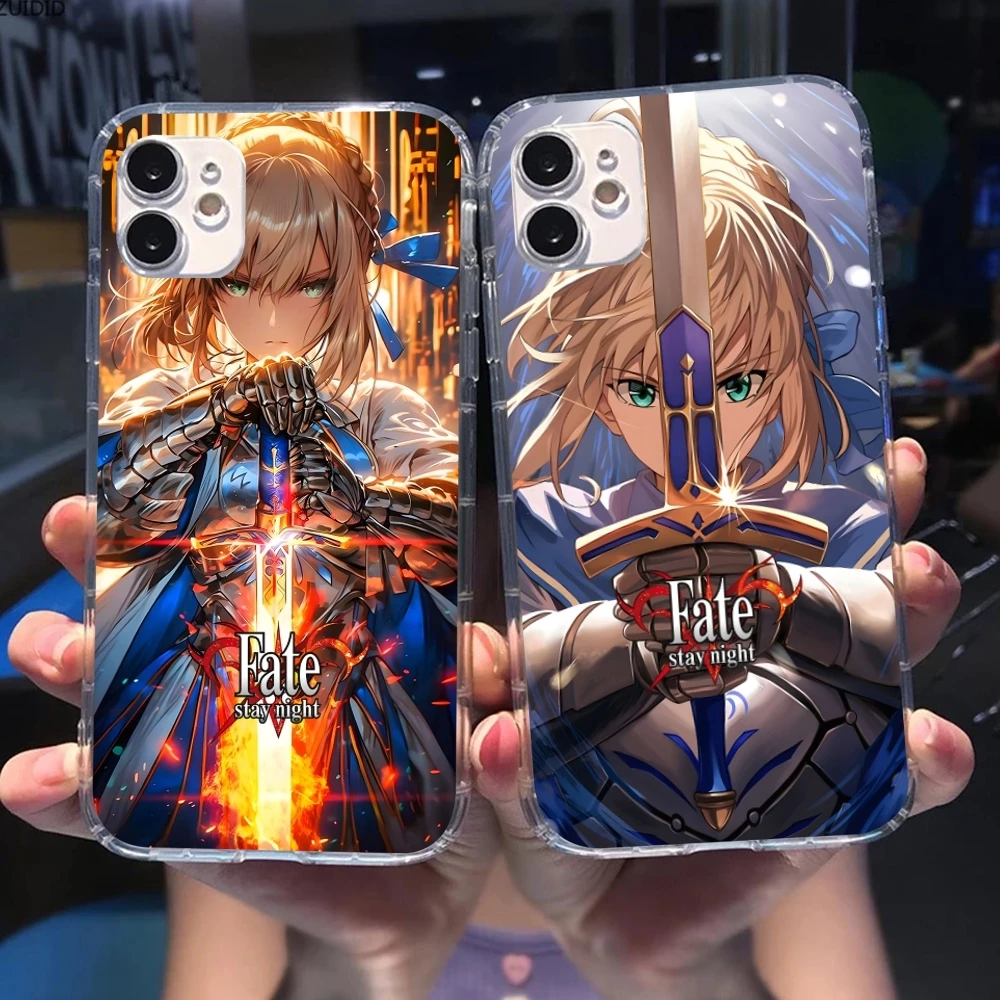 Fate Night Saber Mobile Cell Phone Case for iPhone 15 14 13 12 11 X XR XS 8 Pro Max Plus Mini Clear Transparent Cover Shell