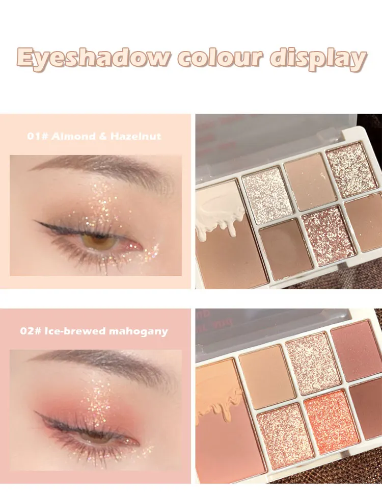 

7 Colors Matte Glitter Eyeshadow Palette Shimmer Pearly Waterproof Long Lasting Acrylic Eyeshadow Palette Cosmetics Makeup Tool