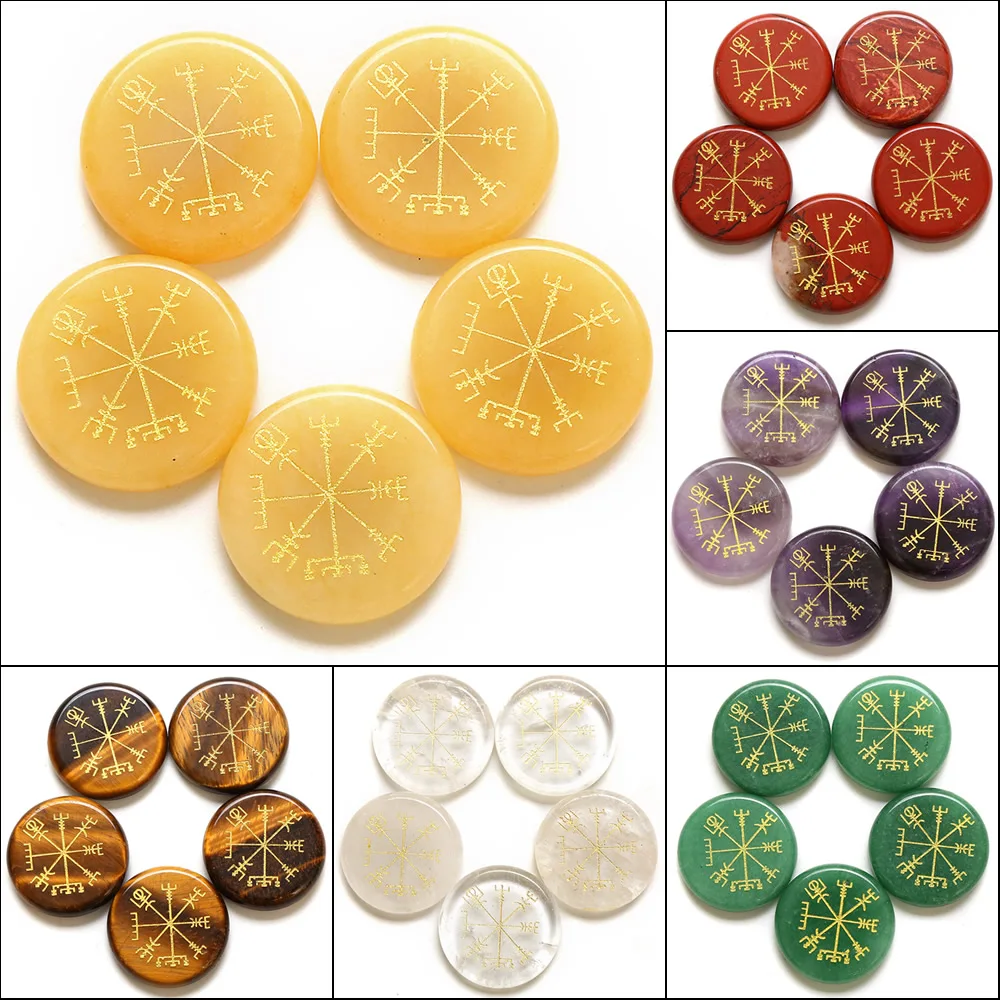 

Natural Stone Crystal Compass Direction Sign Viking Vegvisir Ares Guardian Symbol Home Decoration Agate Energy Divination Stone