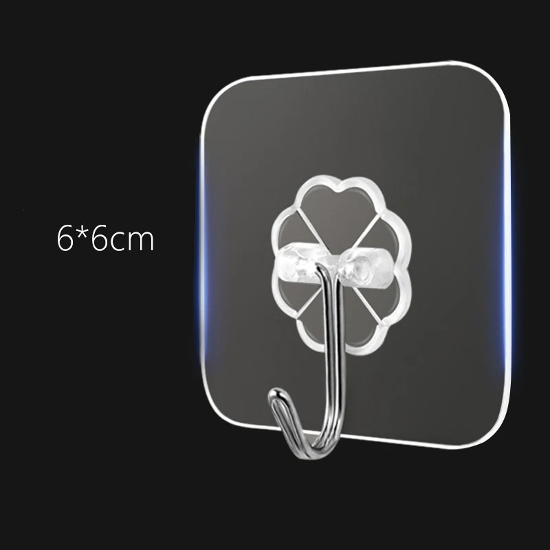 

6*6 Punch-free Strong Adhesive Wall Hook Transparent Door Hook Bathroom Kitchen Organizer Self-adhesive Hanger Hooks