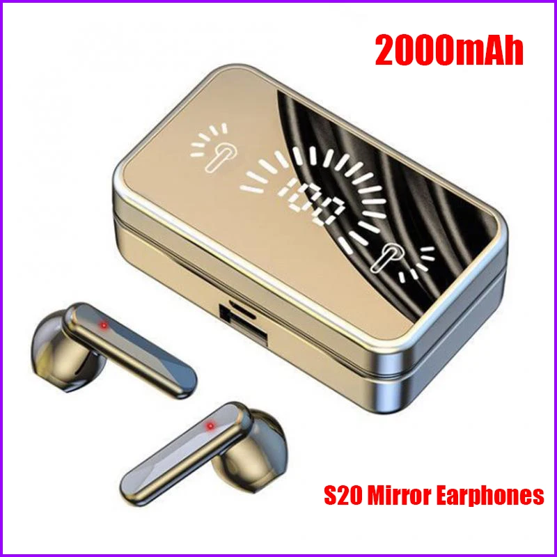 

Беспроводные спортивные стереонаушники S20 с поддержкой Bluetooth, водонепроницаемые беспроводные наушники с зеркальным цифровым дисплеем и за...