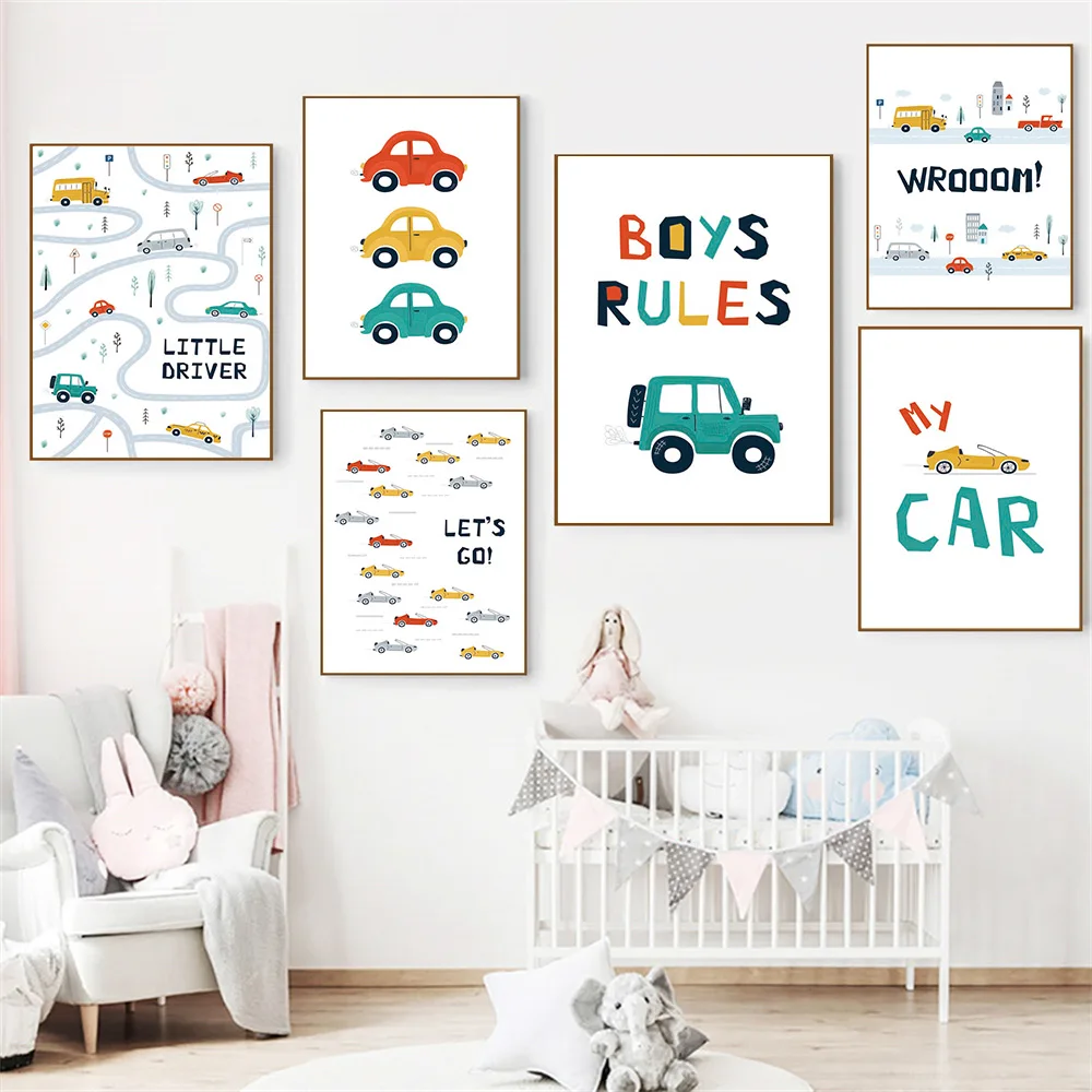 

Cartoon Kids City Car Driver Club Wall Art Poster Baby Nursery Prints Boy Toy Car Canvas Painting Nordic Picture Kids Room Decor