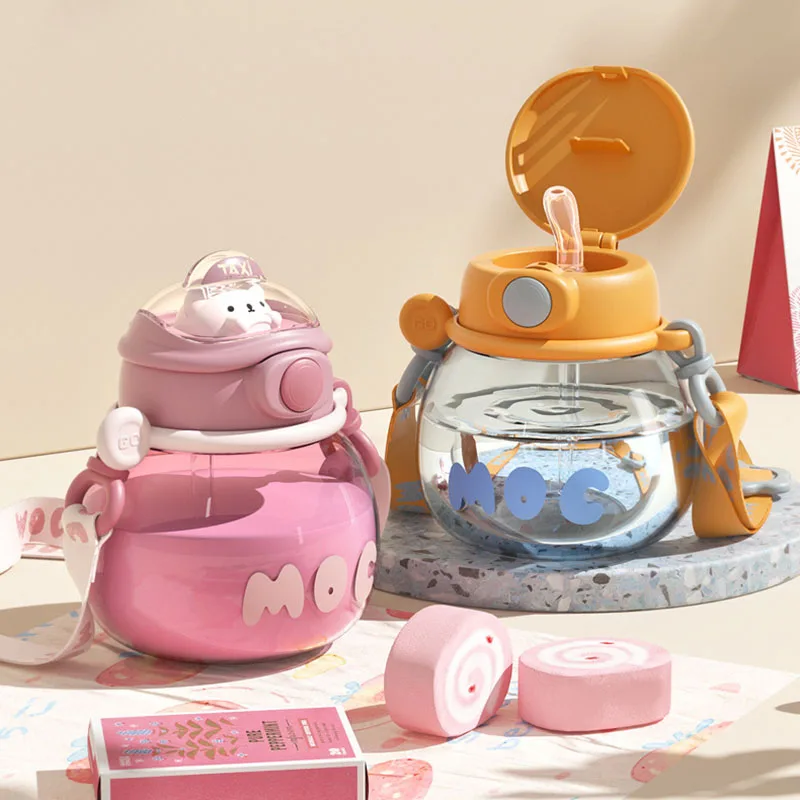 

580ml School Water Bottles for Kids Transparent Plastic Straw Children Drinking Bottle BPA Free Eco-Friendly Travel Portable