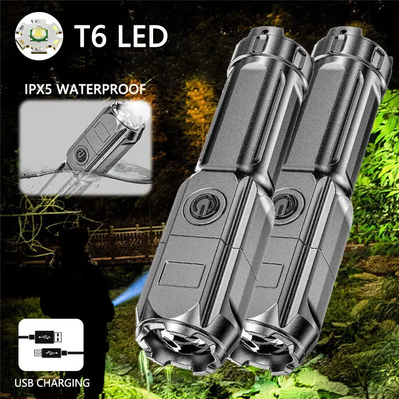 

Multi-Function Ultra Bright Flashlights ABS Strong Light Focusing Flash Light USB Rechargeable Zoom Xenon Forces Outdoor Torch