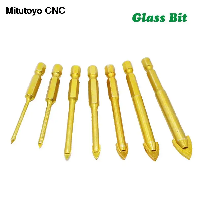 

6pcs/lot 1/4" Hex Shank Glass Bits Titanium Coated Glass Drill Set 4 5 6 10 12mm Tile Concrete Flat Tip Hole Bit Drilling Cutter