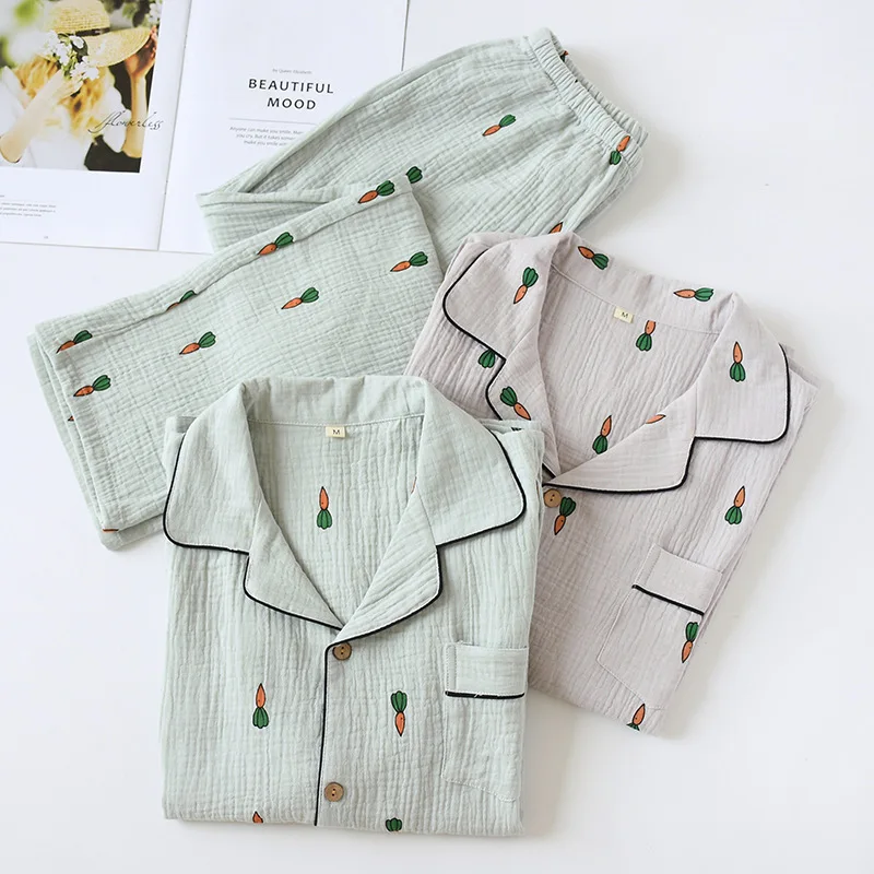 New Men's Pajamas Set Crepe Cotton Soft Homewear Loungewear Set Spring Summer Autumn Long Sleeve Home Clothing For Sleepwear