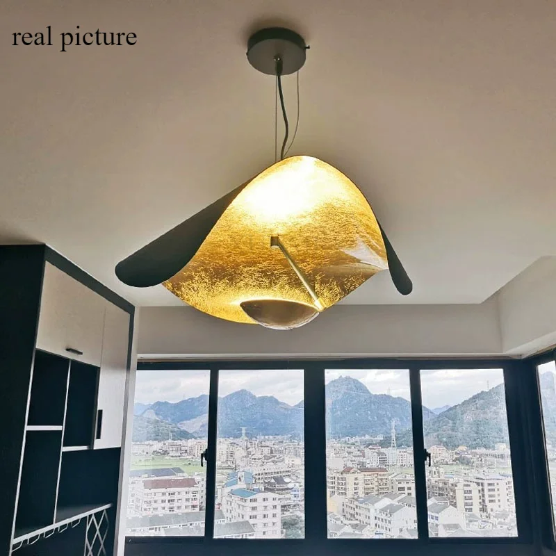 Итальянская креативная люстра из золотой фольги в форме листьев лотоса для