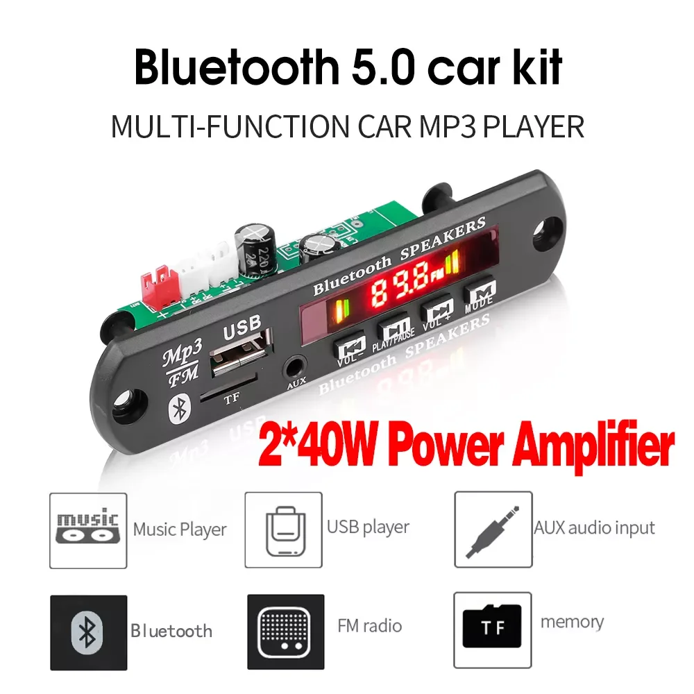 

2*40W Amplifier Mp3 Player Module Bluetooth-Compatible 5.0 Decoder Board 12V 80W Amplifier Car Fm Radio Module Mp3 Players