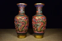 10 chinese folk collection old lacquerware pick red draw color painted dragon pattern vase a pair office ornament town house