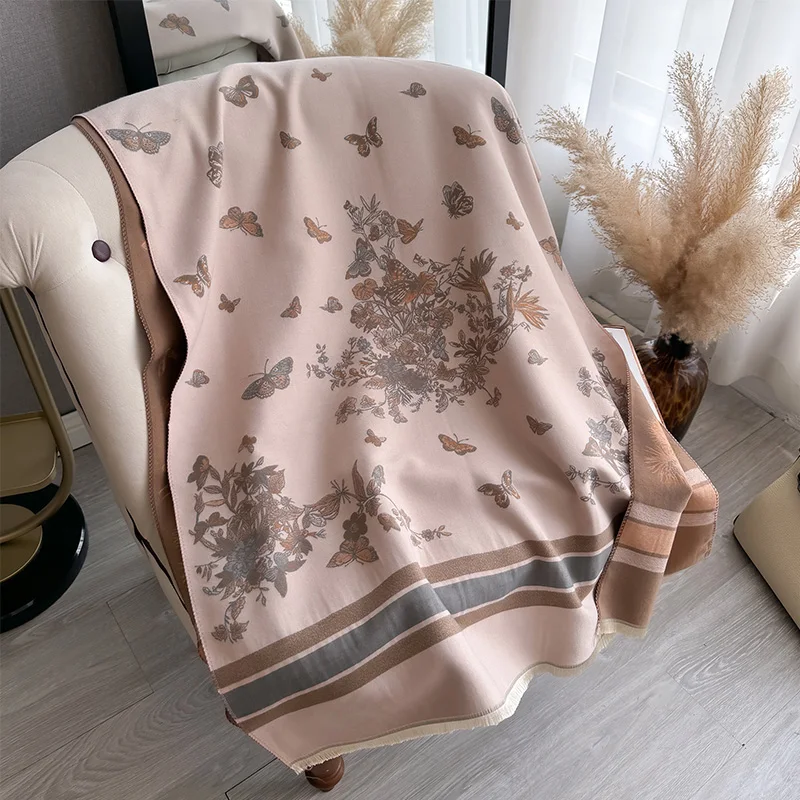 Элегантный Шарф Из Пашмины 2024 Модная Утолщенная Двусторонняя Жаккардовая