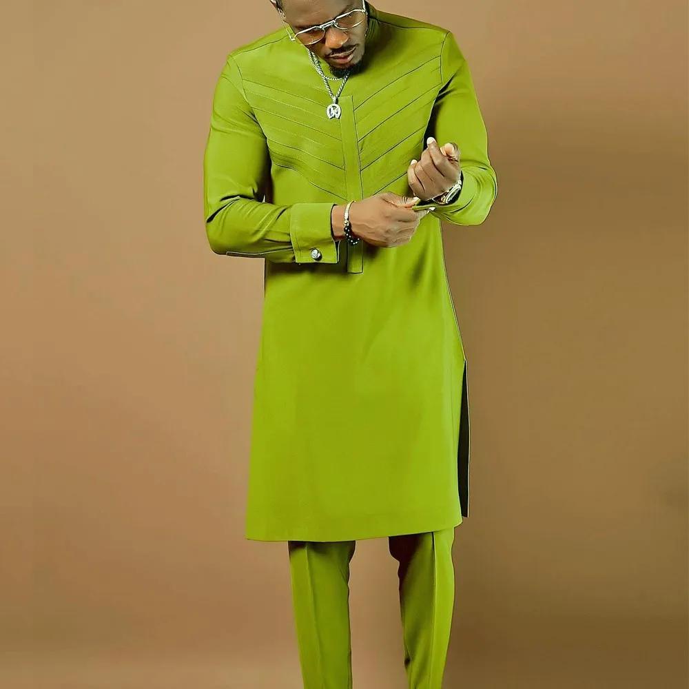 Kaftan Men's Set 2Pieces Summer Long Sleeve Pleated Top Shirt Pants African Casual Ethnic Fashion Men's Suits Outfits tracksuits